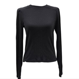Soft Joie Ribbed Crewneck Long Sleeve Top Shirt Black Small
